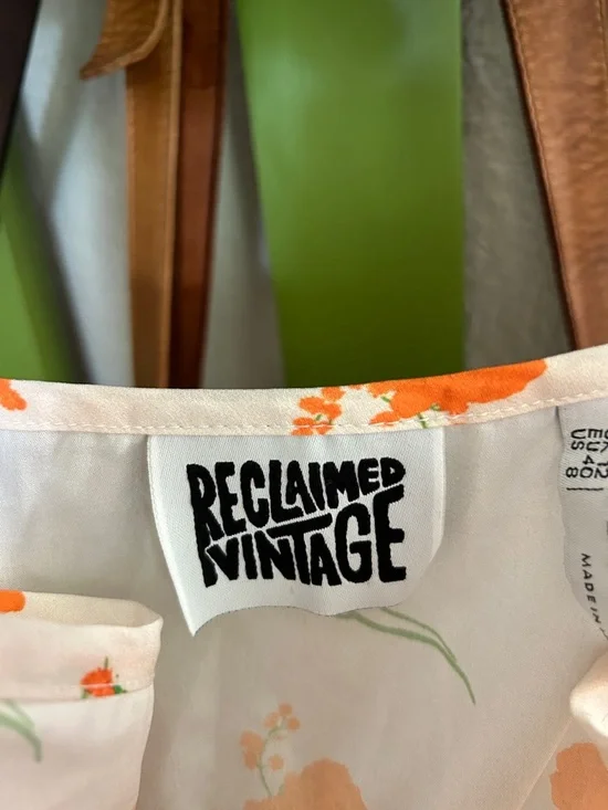 Reclaimed Vintage White Dress with Orange Floral Trim - Picture 2 of 3